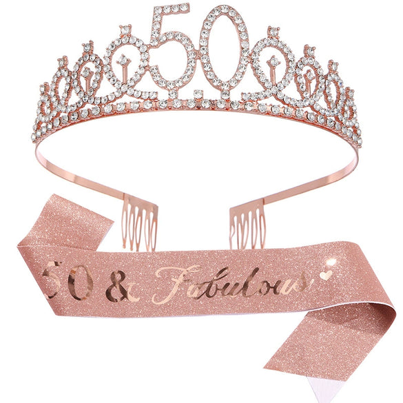 Alloy Crystal Birthday Crown Shoulder Belt Set Of 2 With Geometric Style And Electroplating Treatment