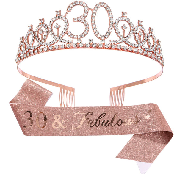 Alloy Crystal Birthday Crown Shoulder Belt Set Of 2 With Geometric Style And Electroplating Treatment