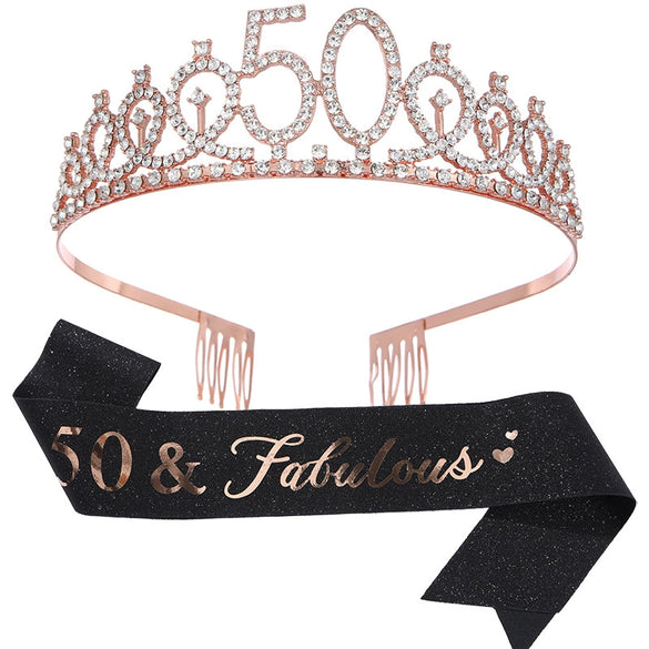 Alloy Crystal Birthday Crown Shoulder Belt Set Of 2 With Geometric Style And Electroplating Treatment