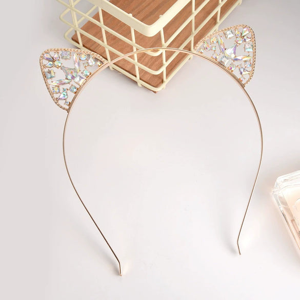 Alloy Crystal Cat Ears Headband Hair Accessories Electroplated Cute Women's