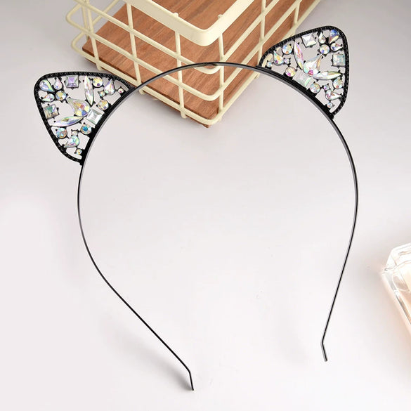Alloy Crystal Cat Ears Headband Hair Accessories Electroplated Cute Women's