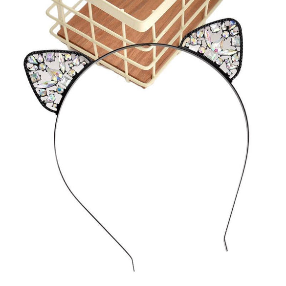 Alloy Crystal Cat Ears Headband Hair Accessories Electroplated Cute Women's