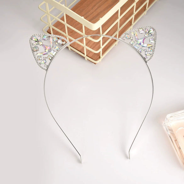 Alloy Crystal Cat Ears Headband Hair Accessories Electroplated Cute Women's