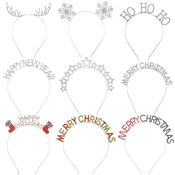 Alloy Crystal Crown Headband Hair Accessories With Antlers Stars Snowflake For Women Electroplated Animal Style