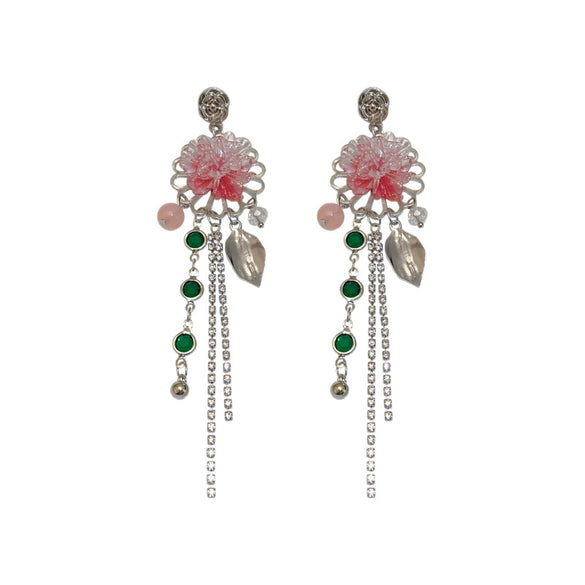 Alloy Crystal Flower Tassel Earrings Electroplated Princess Style