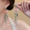 Alloy Crystal Flower Tassel Earrings Electroplated Princess Style