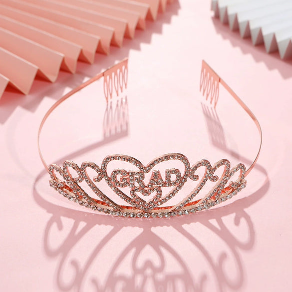 Alloy Crystal Graduation Crown Headband Unisex Simple Style Electroplated Hair Accessories