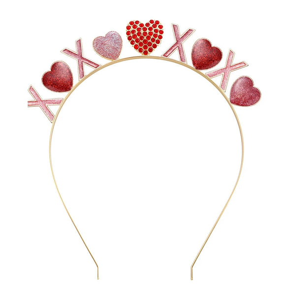 Alloy Crystal Headband With Love And Xoxo Pattern For Girls Electroplated Design