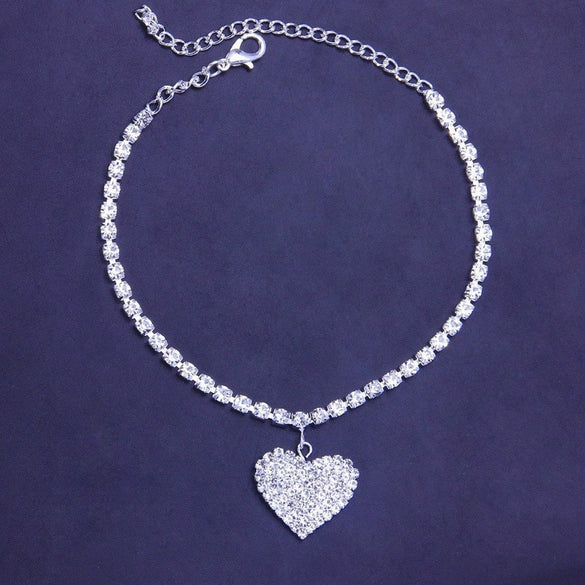 Alloy Crystal Love Anklet Heart Shaped Jewelry With Chrysanthemum Pattern