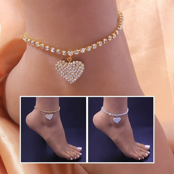 Alloy Crystal Love Anklet Heart Shaped Jewelry With Chrysanthemum Pattern
