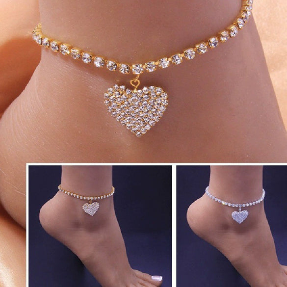 Alloy Crystal Love Anklet Heart Shaped Jewelry With Chrysanthemum Pattern