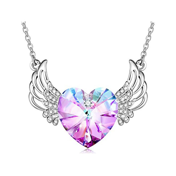 Alloy Crystal Set Women Necklace With Heart Shape Pendant And Cross Chain