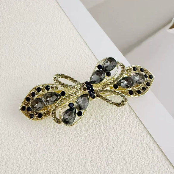 Alloy Crystal Spring Hairpin For Women With Bow Design And Electroplating Processing