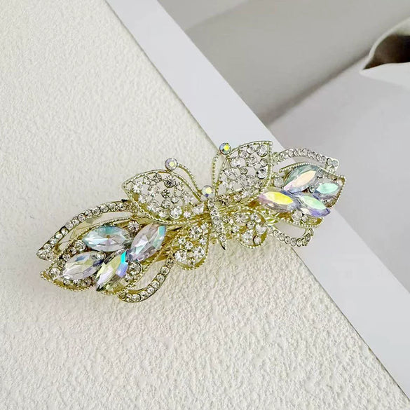 Alloy Crystal Spring Hairpin For Women With Bow Design And Electroplating Processing