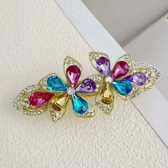 Alloy Crystal Spring Hairpin For Women With Bow Design And Electroplating Processing