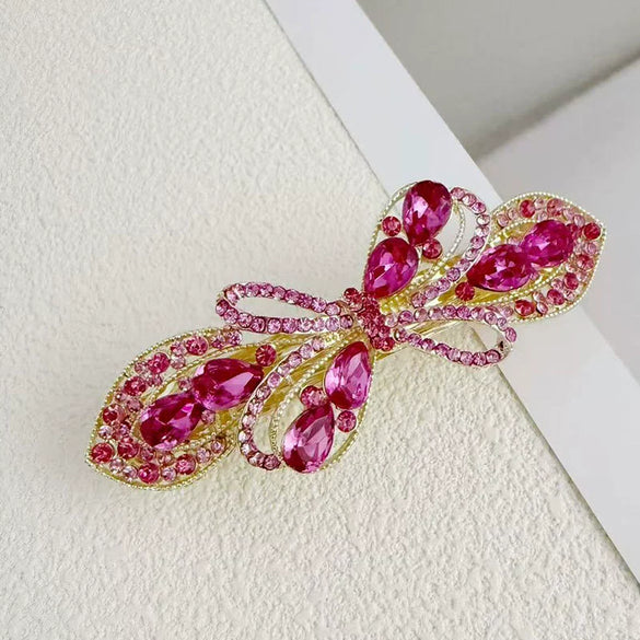 Alloy Crystal Spring Hairpin For Women With Bow Design And Electroplating Processing