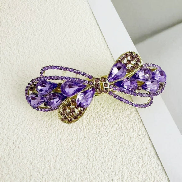 Alloy Crystal Spring Hairpin For Women With Bow Design And Electroplating Processing