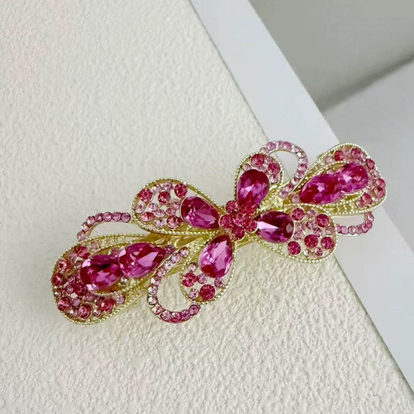 Alloy Crystal Spring Hairpin For Women With Bow Design And Electroplating Processing