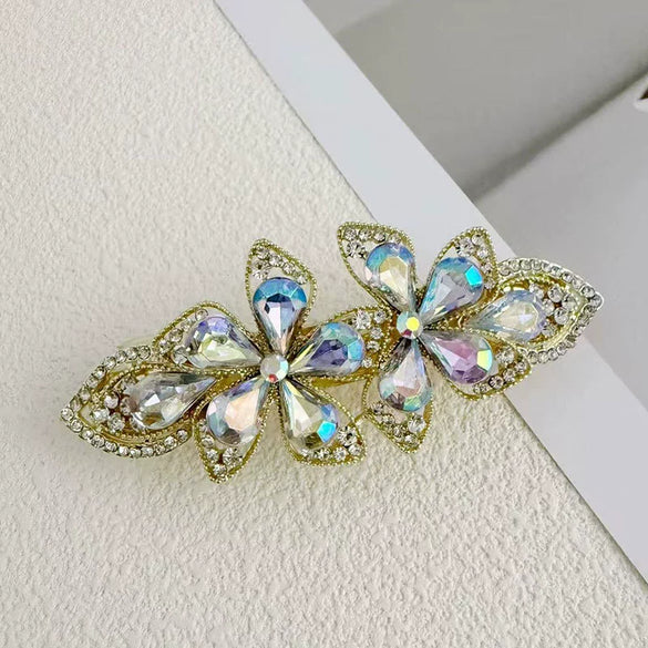 Alloy Crystal Spring Hairpin For Women With Bow Design And Electroplating Processing