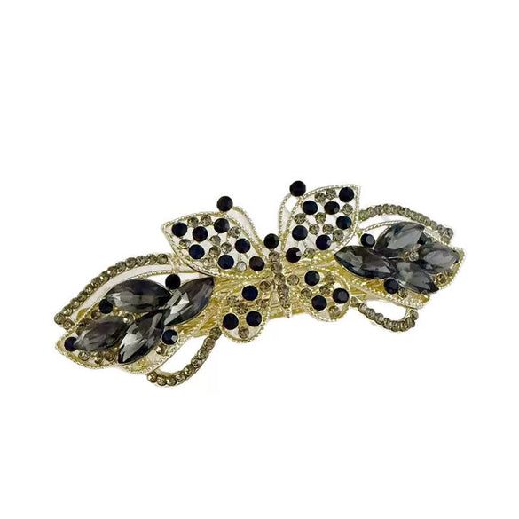 Alloy Crystal Spring Hairpin For Women With Bow Design And Electroplating Processing