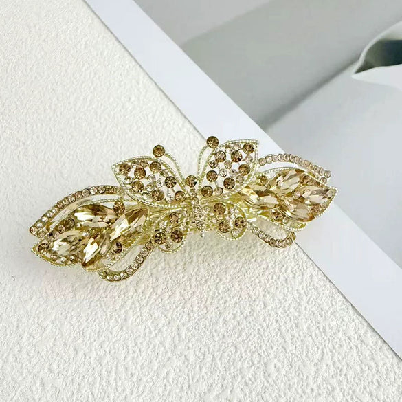 Alloy Crystal Spring Hairpin For Women With Bow Design And Electroplating Processing