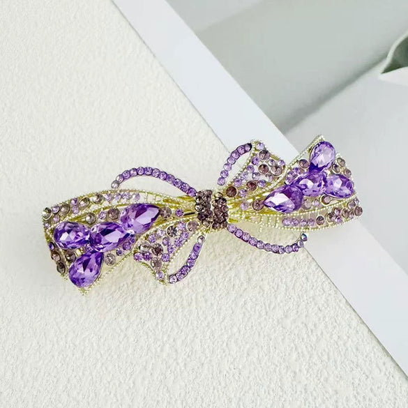 Alloy Crystal Spring Hairpin For Women With Bow Design And Electroplating Processing