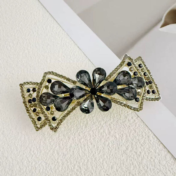 Alloy Crystal Spring Hairpin For Women With Bow Design And Electroplating Processing
