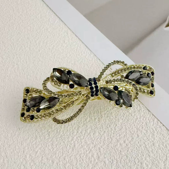 Alloy Crystal Spring Hairpin For Women With Bow Design And Electroplating Processing