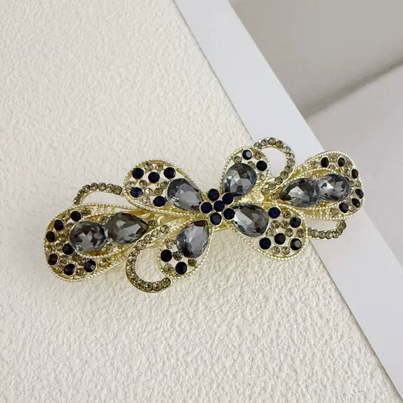 Alloy Crystal Spring Hairpin For Women With Bow Design And Electroplating Processing