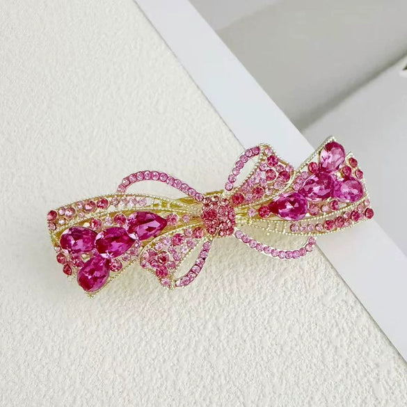 Alloy Crystal Spring Hairpin For Women With Bow Design And Electroplating Processing