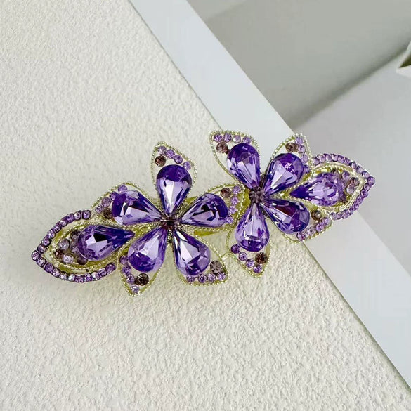Alloy Crystal Spring Hairpin For Women With Bow Design And Electroplating Processing