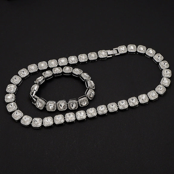 Alloy Cuban Chain Diamond Geometric Fashion Women's Necklace Bracelet Set