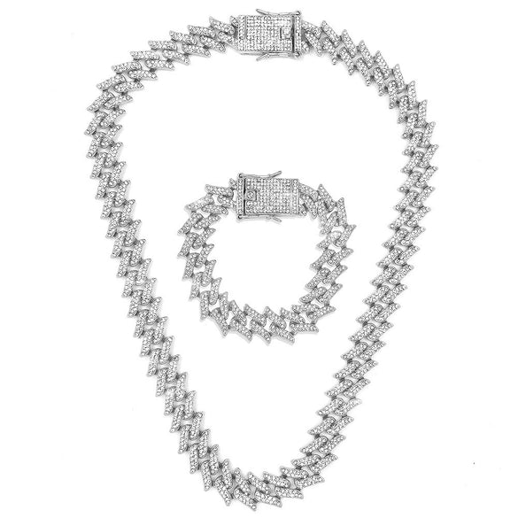 Alloy Cuban Chain Diamond Geometric Fashion Women's Necklace Bracelet Set