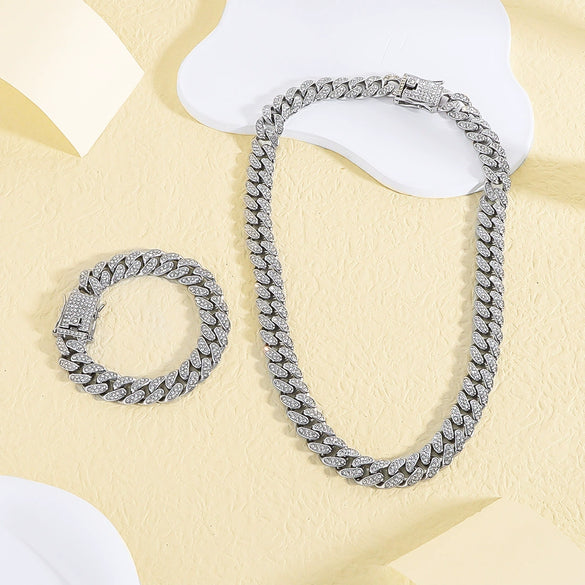 Alloy Cuban Chain Diamond Geometric Fashion Women's Necklace Bracelet Set