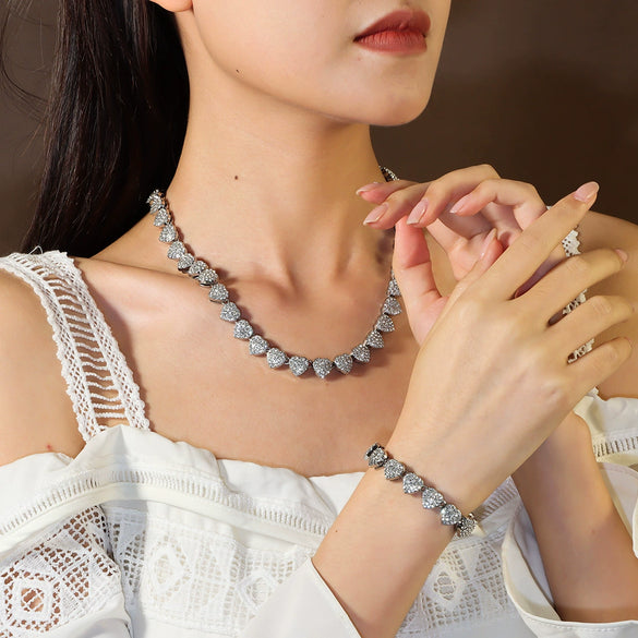 Alloy Cuban Chain Diamond Geometric Fashion Women's Necklace Bracelet Set