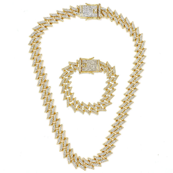Alloy Cuban Chain Diamond Geometric Fashion Women's Necklace Bracelet Set