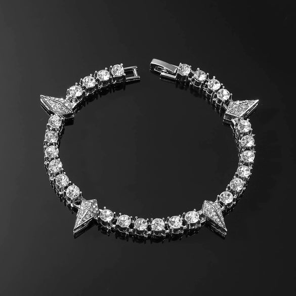 Alloy Cuban Chain Hiphop Style Geometric Diamond Stitching Necklace And Bracelet Jewelry