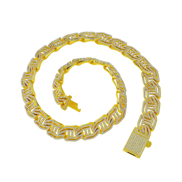 Alloy Cuban Chain Hiphop Style Hletter Hollow Diamond Jewelry Bracelet And Necklace For Men And Women