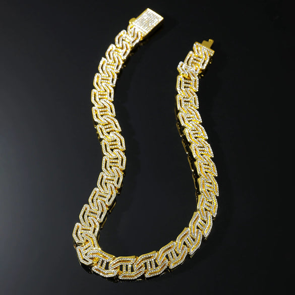 Alloy Cuban Chain Hiphop Style Hletter Hollow Diamond Jewelry Bracelet And Necklace For Men And Women