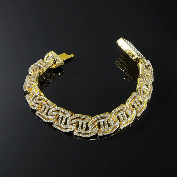Alloy Cuban Chain Hiphop Style Hletter Hollow Diamond Jewelry Bracelet And Necklace For Men And Women