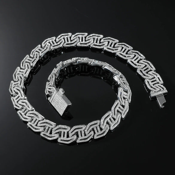 Alloy Cuban Chain Hiphop Style Hletter Hollow Diamond Jewelry Bracelet And Necklace For Men And Women
