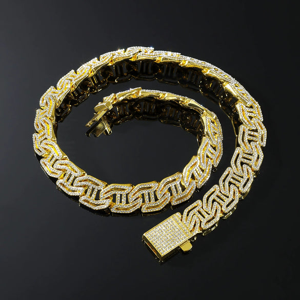 Alloy Cuban Chain Hiphop Style Hletter Hollow Diamond Jewelry Bracelet And Necklace For Men And Women