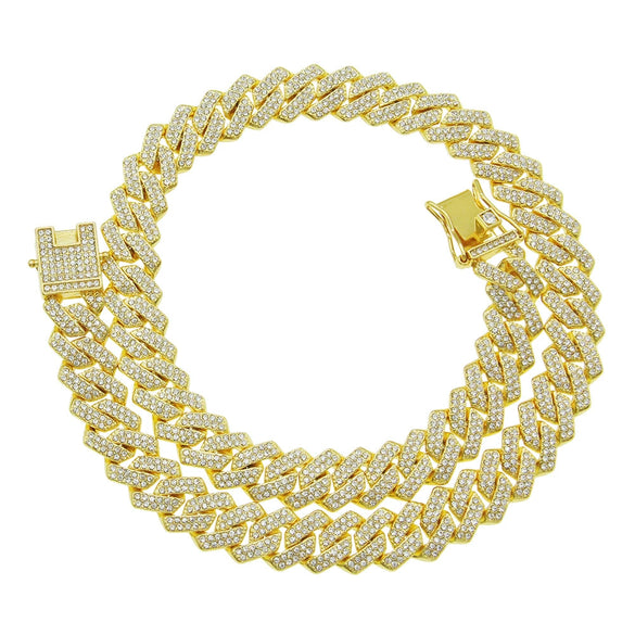 Alloy Cuban Chain Necklace Hiphop Geometric Style With Doublerow Diamond Design For Men And Women