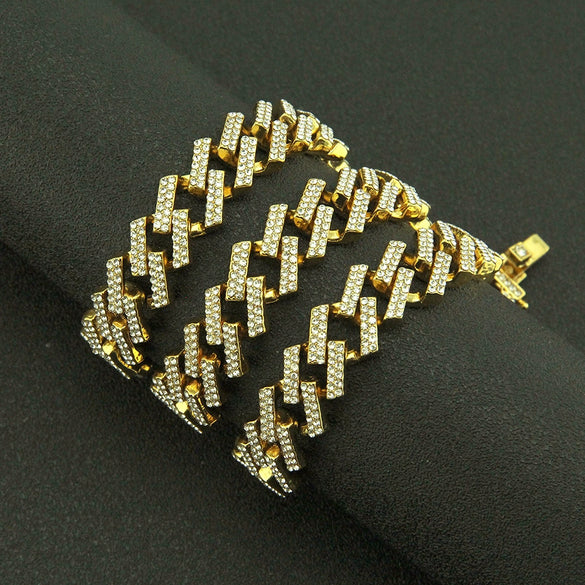 Alloy Cuban Chain Necklace With Diamond And Geometric Design Unisex Hip Hop Jewelry