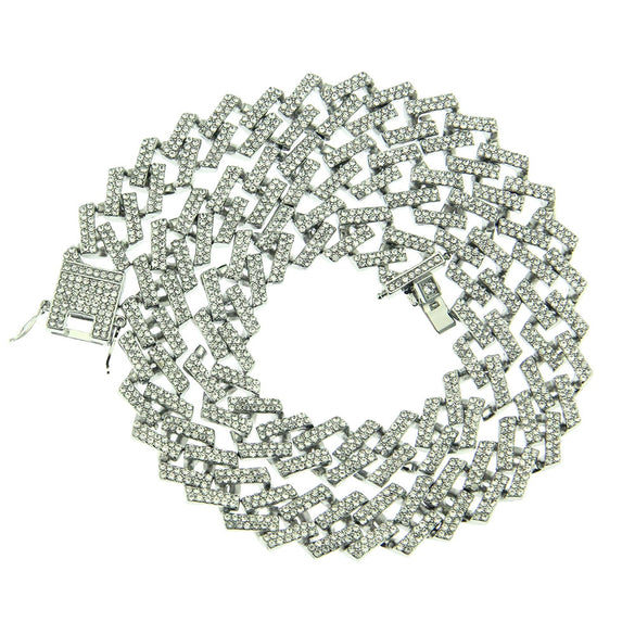 Alloy Cuban Chain Necklace With Diamond And Geometric Design Unisex Hip Hop Jewelry