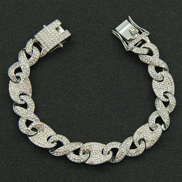 Alloy Cuban Chain Necklace With Diamond Geometric Style Creative Stitching Pig Nose Buckle For Men Hip Hop Punk Style