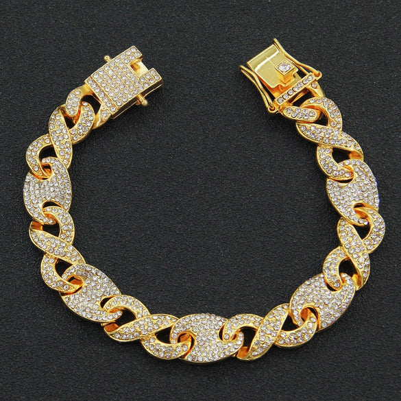 Alloy Cuban Chain Necklace With Diamond Geometric Style Creative Stitching Pig Nose Buckle For Men Hip Hop Punk Style