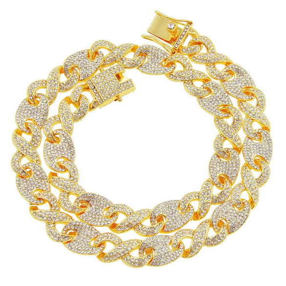 Alloy Cuban Chain Necklace With Diamond Geometric Style Creative Stitching Pig Nose Buckle For Men Hip Hop Punk Style
