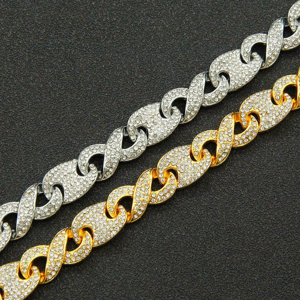 Alloy Cuban Chain Necklace With Diamond Geometric Style Creative Stitching Pig Nose Buckle For Men Hip Hop Punk Style