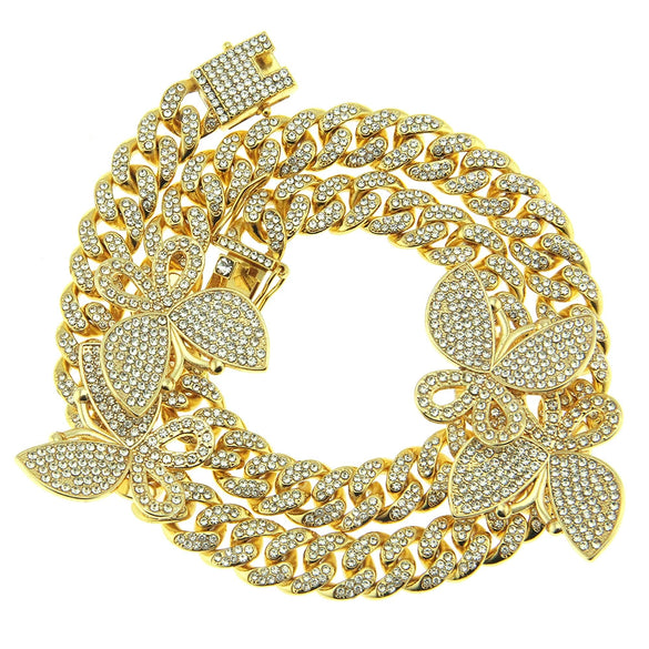 Alloy Cuban Chain Necklace With Diamond Inlay And Butterfly Pattern Hip Hop Style Unisex